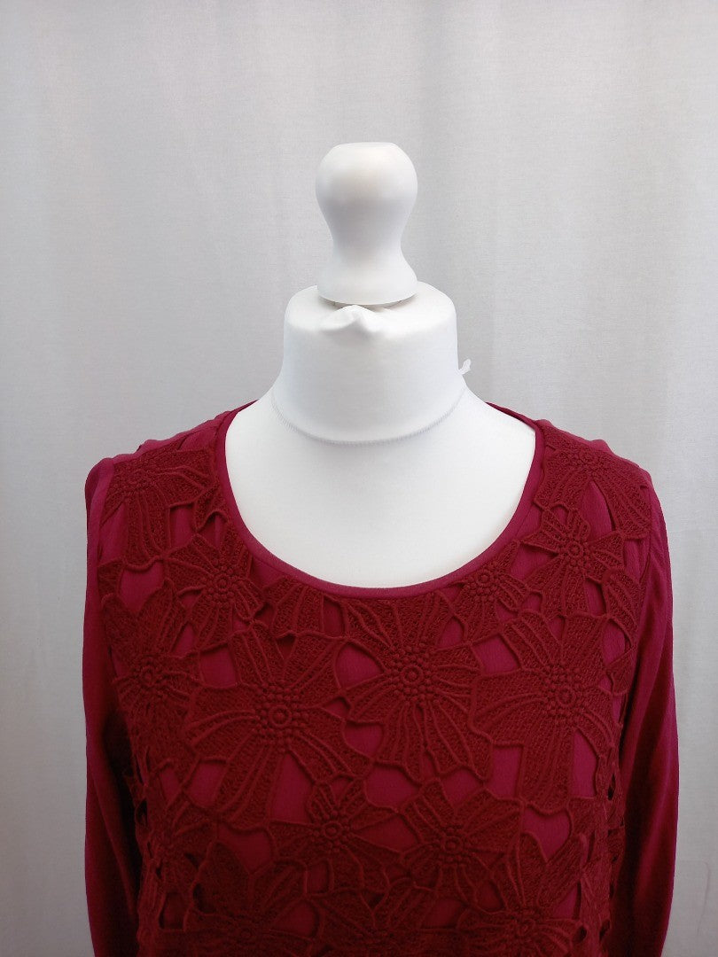 white stuff dress red size 16 lace front long sleeves