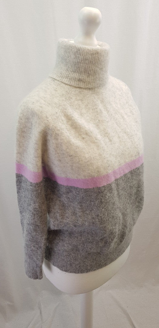 Hush High Neck Grey Pink Ivory Alpaca Wool Mix Jumper Size S Excellent Condition