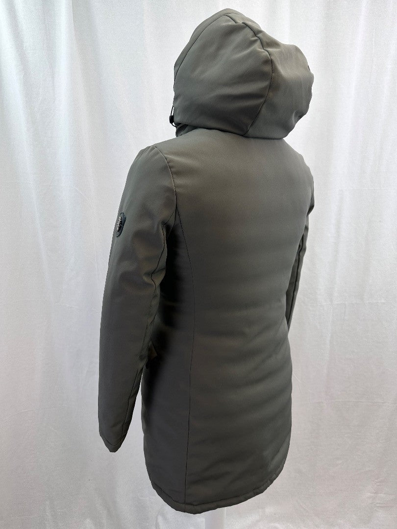 Roberto Cavalli Padded Coat With Hood Grey Green Size M Excellent Condition