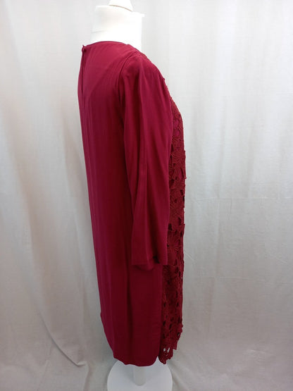 white stuff dress red size 16 lace front long sleeves