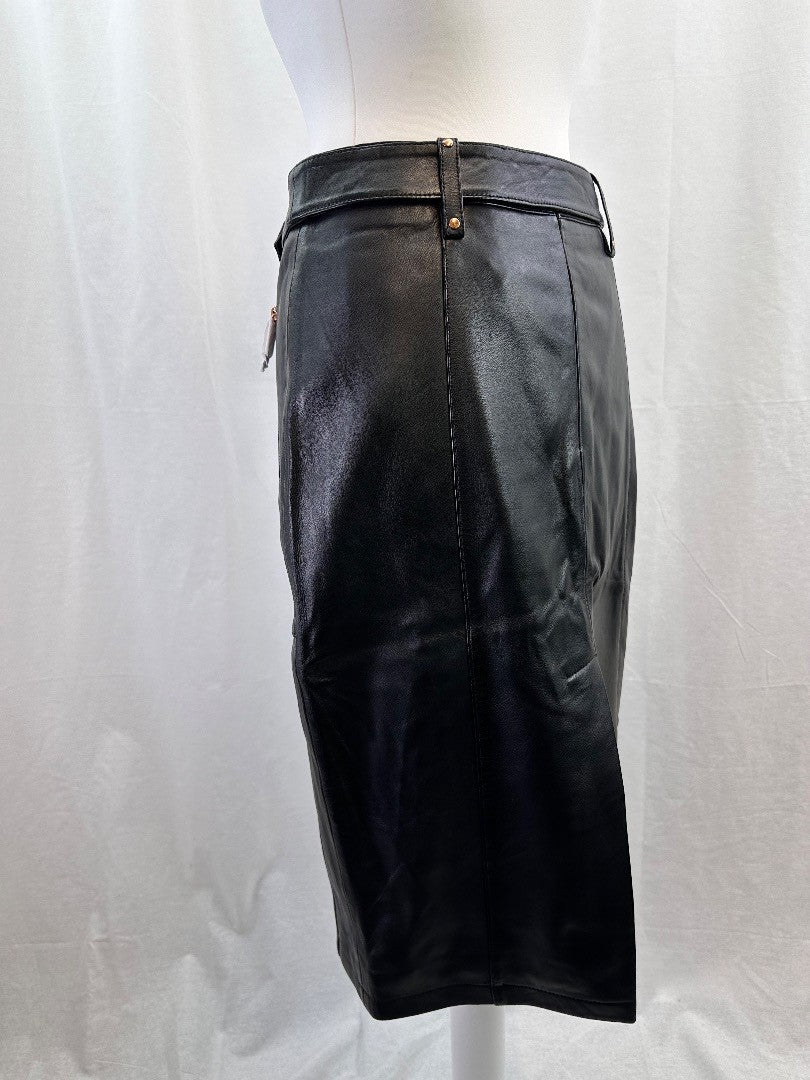 Sosandar 100% Realgrade Leather Pencil Black Skirt Size 8 BNWT