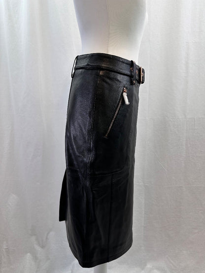 Sosandar 100% Realgrade Leather Pencil Black Skirt Size 8 BNWT