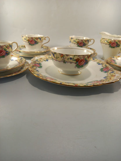 aynsley roses 4x cups saucers and side plates milk jug sugar bowl large plate