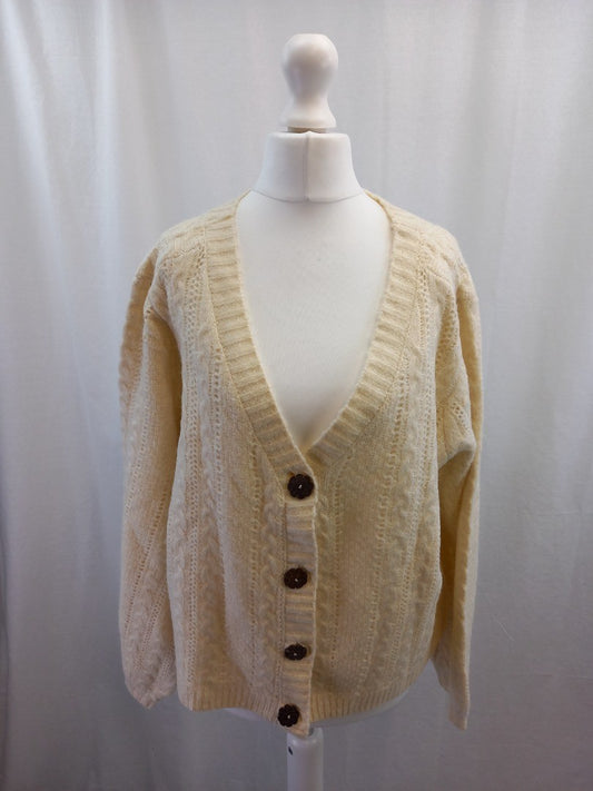 cream cable cardigan jo browns 16 white natural brown flower buttons v neck bnwt