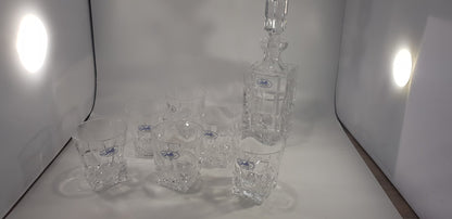 Julia Lead Crystal Decanter 6 Glasses Tumblers Clear Square Vintage Ex Con Boxed