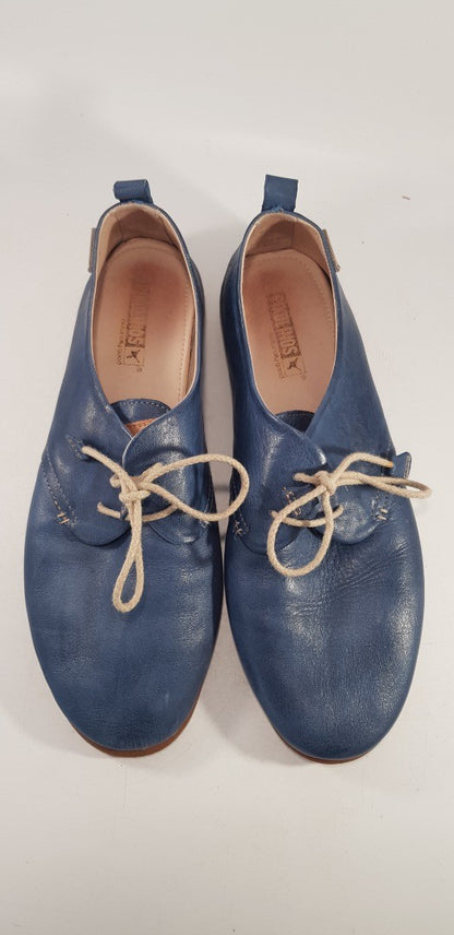 Pikolinos Calabria Sapphire Blue Calfskin Leather Oxford Shoes Size 7 Ex Con