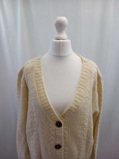 cream cable cardigan jo browns 16 white natural brown flower buttons v neck bnwt