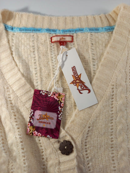 cream cable cardigan jo browns 16 white natural brown flower buttons v neck bnwt