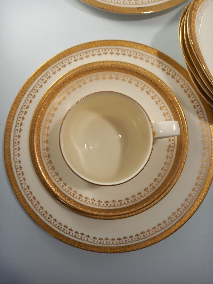 seyei shellbone china tea set gold lace 4x settings cup saucer side plate bowls