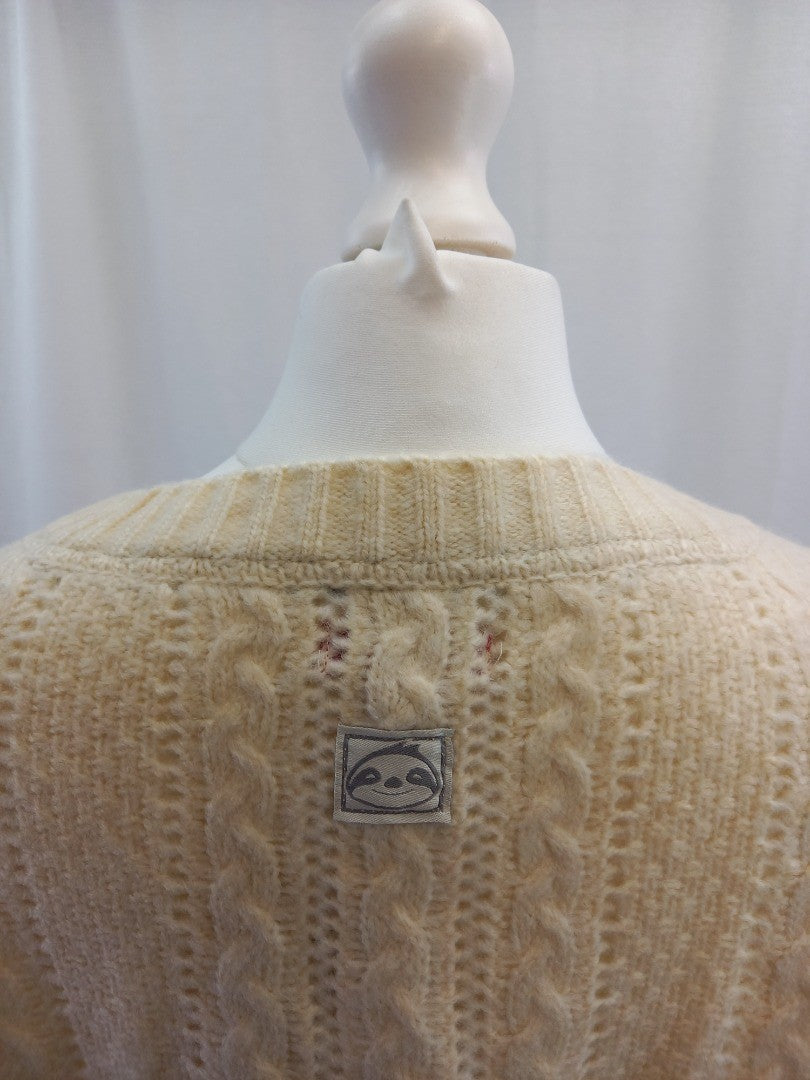 cream cable cardigan jo browns 16 white natural brown flower buttons v neck bnwt