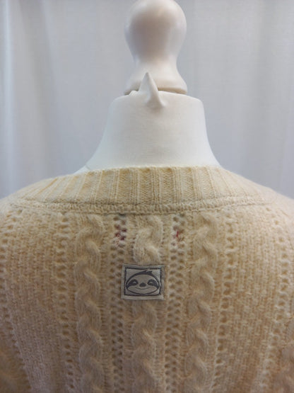 cream cable cardigan jo browns 16 white natural brown flower buttons v neck bnwt