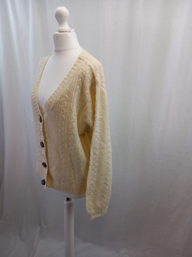 cream cable cardigan jo browns 16 white natural brown flower buttons v neck bnwt