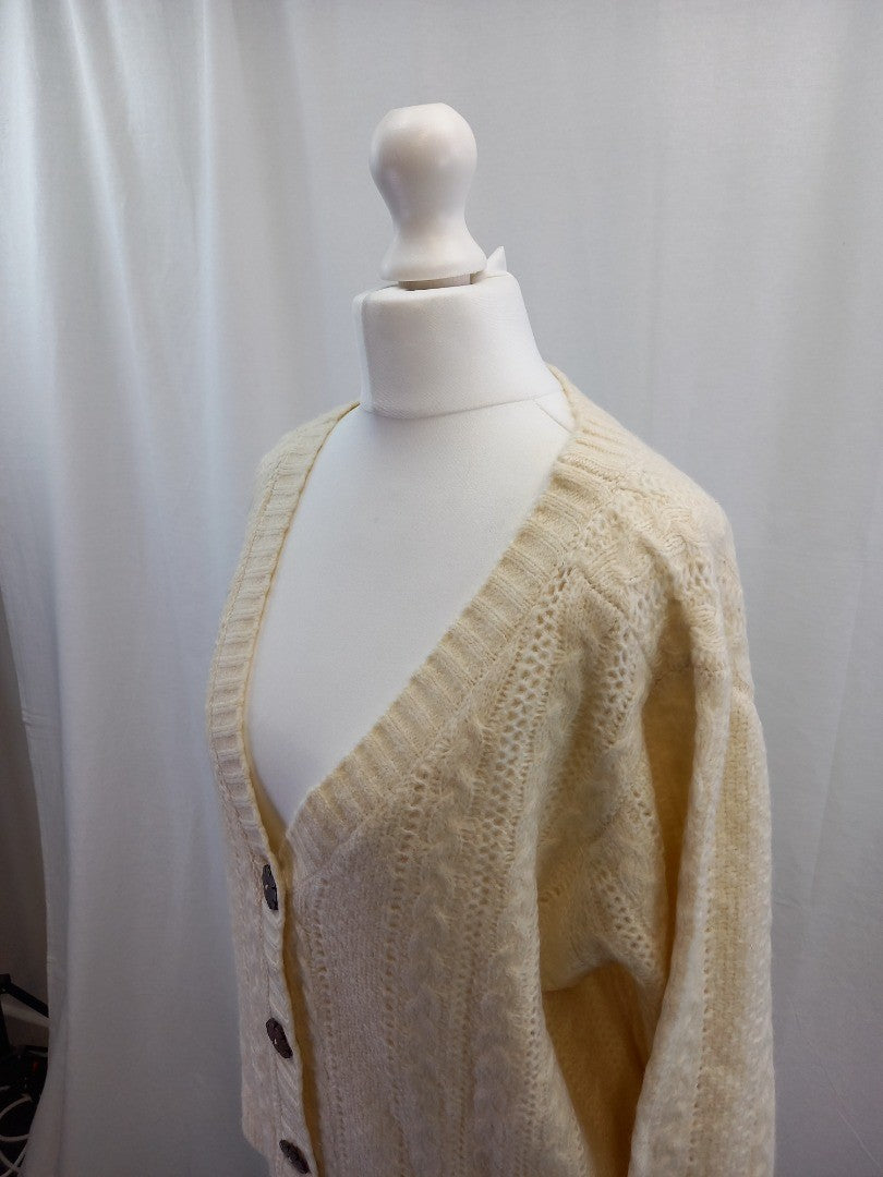 cream cable cardigan jo browns 16 white natural brown flower buttons v neck bnwt