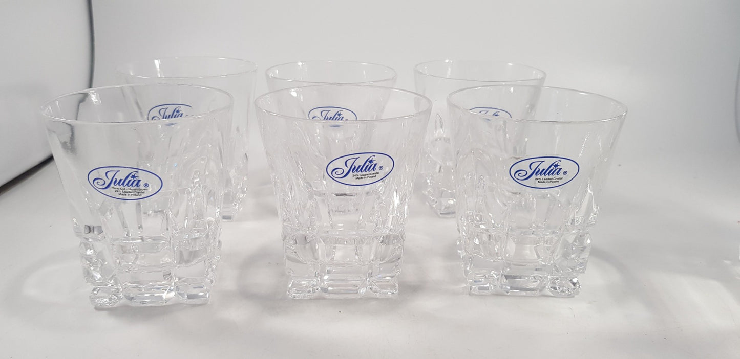 Julia Lead Crystal Decanter 6 Glasses Tumblers Clear Square Vintage Ex Con Boxed