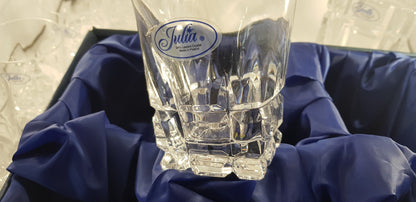 Julia Lead Crystal Decanter 6 Glasses Tumblers Clear Square Vintage Ex Con Boxed