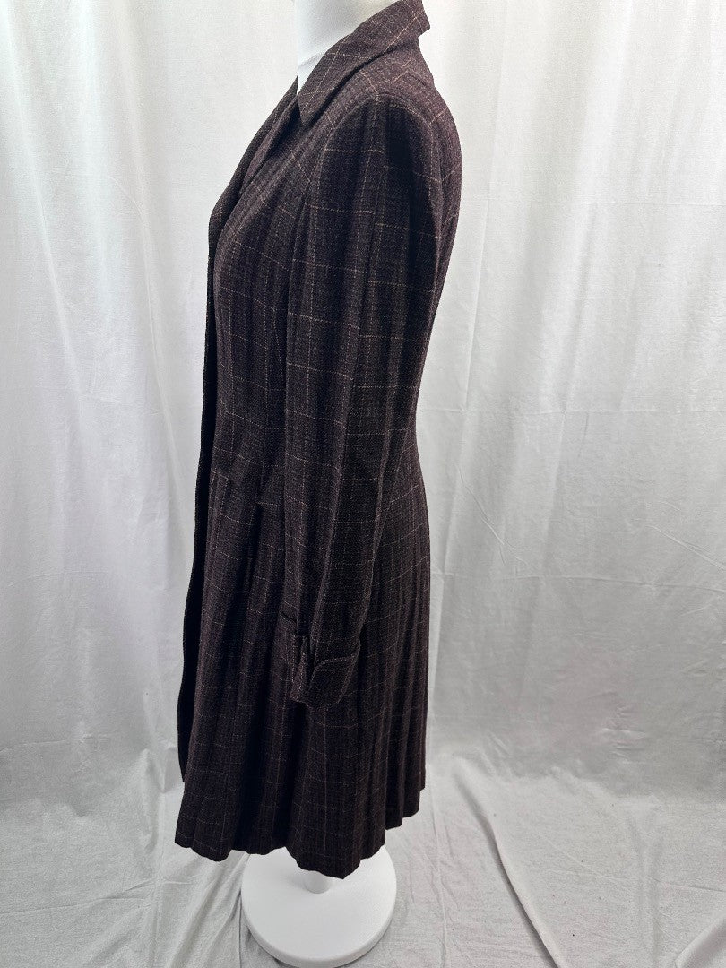 Hunza Maroon Long Woollen Pleated Coat Vintage Womens UK L Good