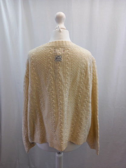 cream cable cardigan jo browns 16 white natural brown flower buttons v neck bnwt