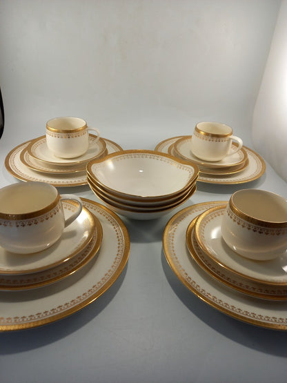 seyei shellbone china tea set gold lace 4x settings cup saucer side plate bowls