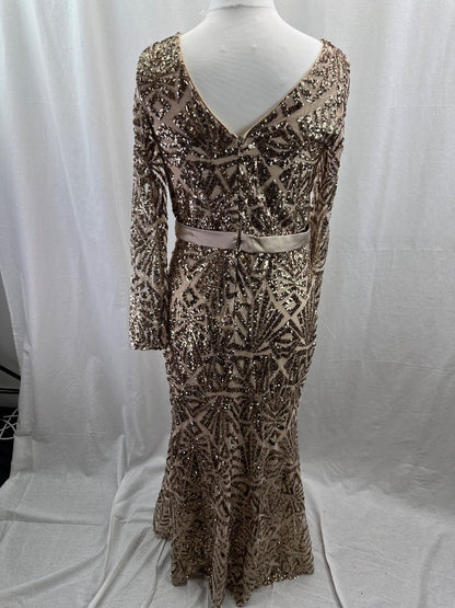 Monsoon Gold Beaded Dress With Tie Belt UK 12 Good