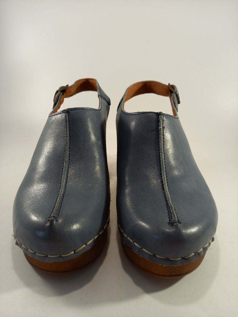 Beunvenuti Blue Leather Clogs Mules Shoes Heel Size 3.5 Brand New