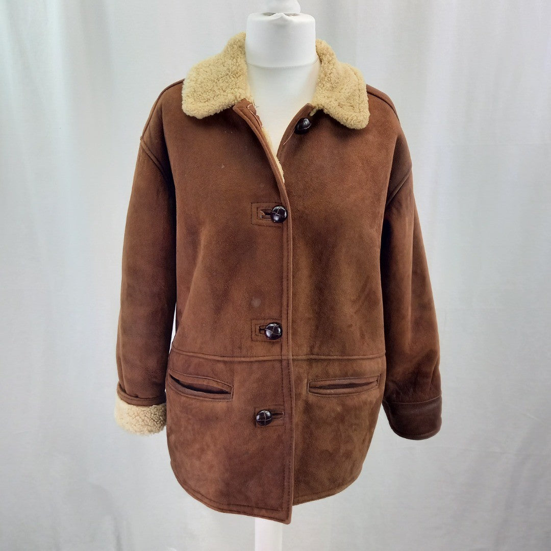 Lakeland Real Sheepskin Brown Leather Jacket Womens UK L Good