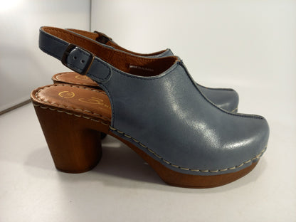 Beunvenuti Blue Leather Clogs Mules Shoes Heel Size 3.5 Brand New