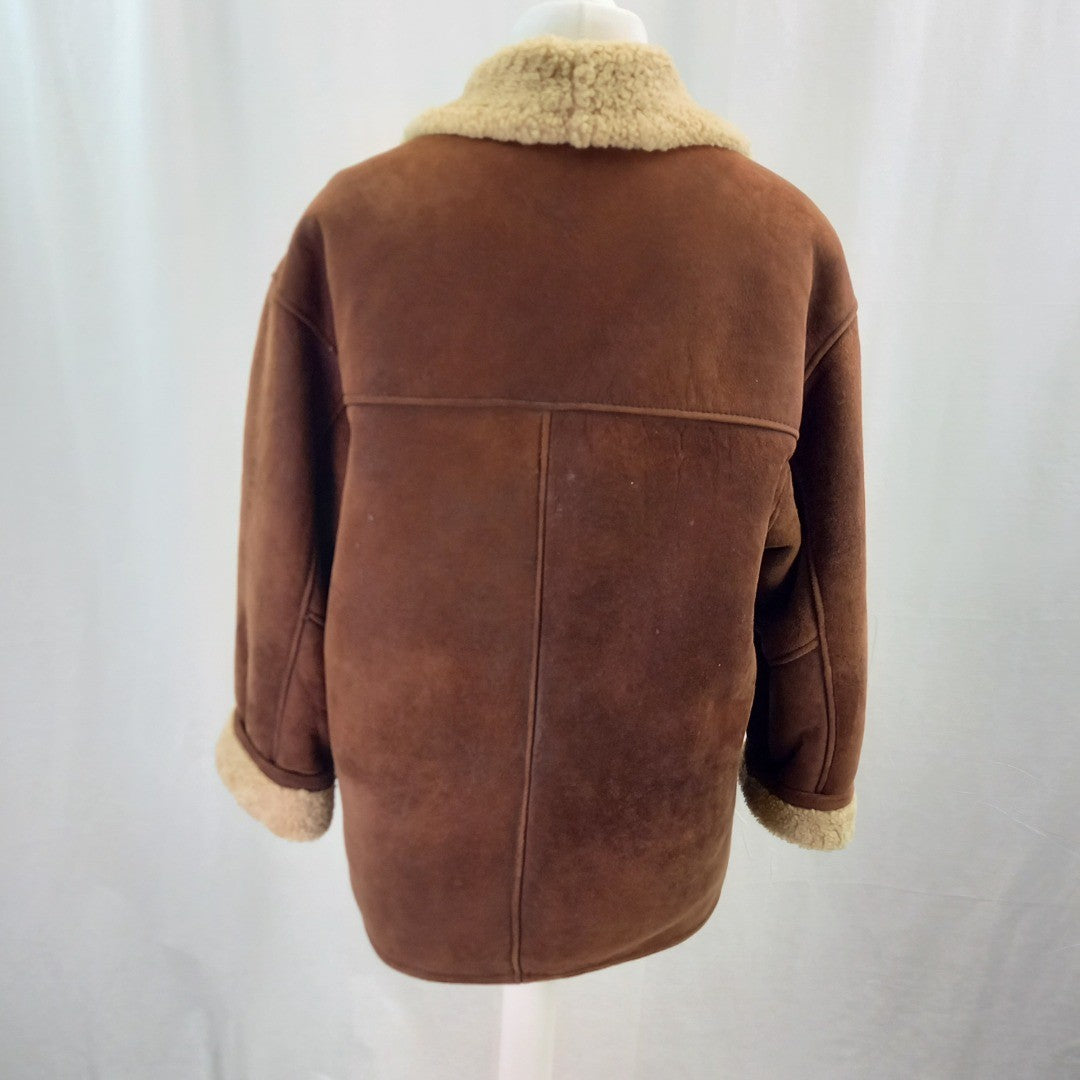 Lakeland Real Sheepskin Brown Leather Jacket Womens UK L Good