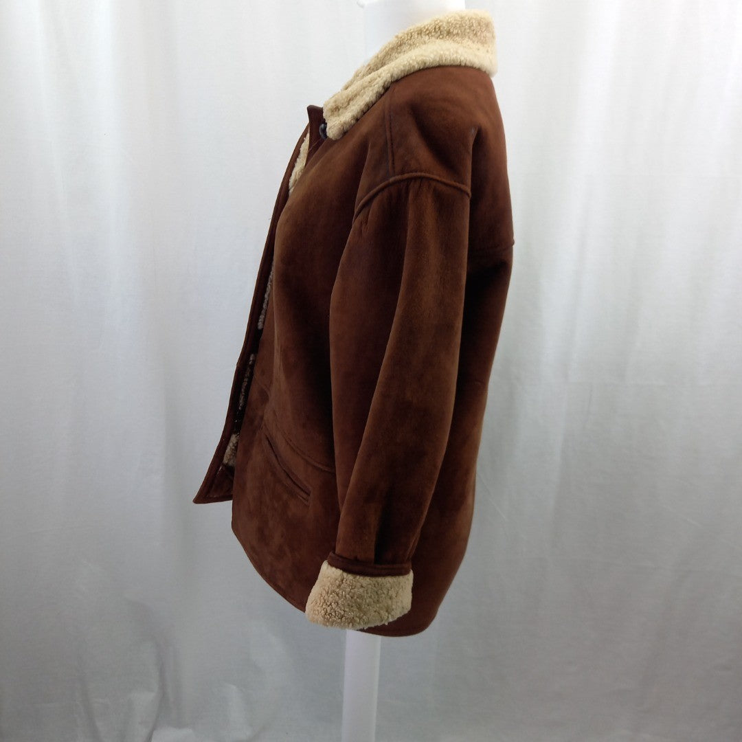 Lakeland Real Sheepskin Brown Leather Jacket Womens UK L Good