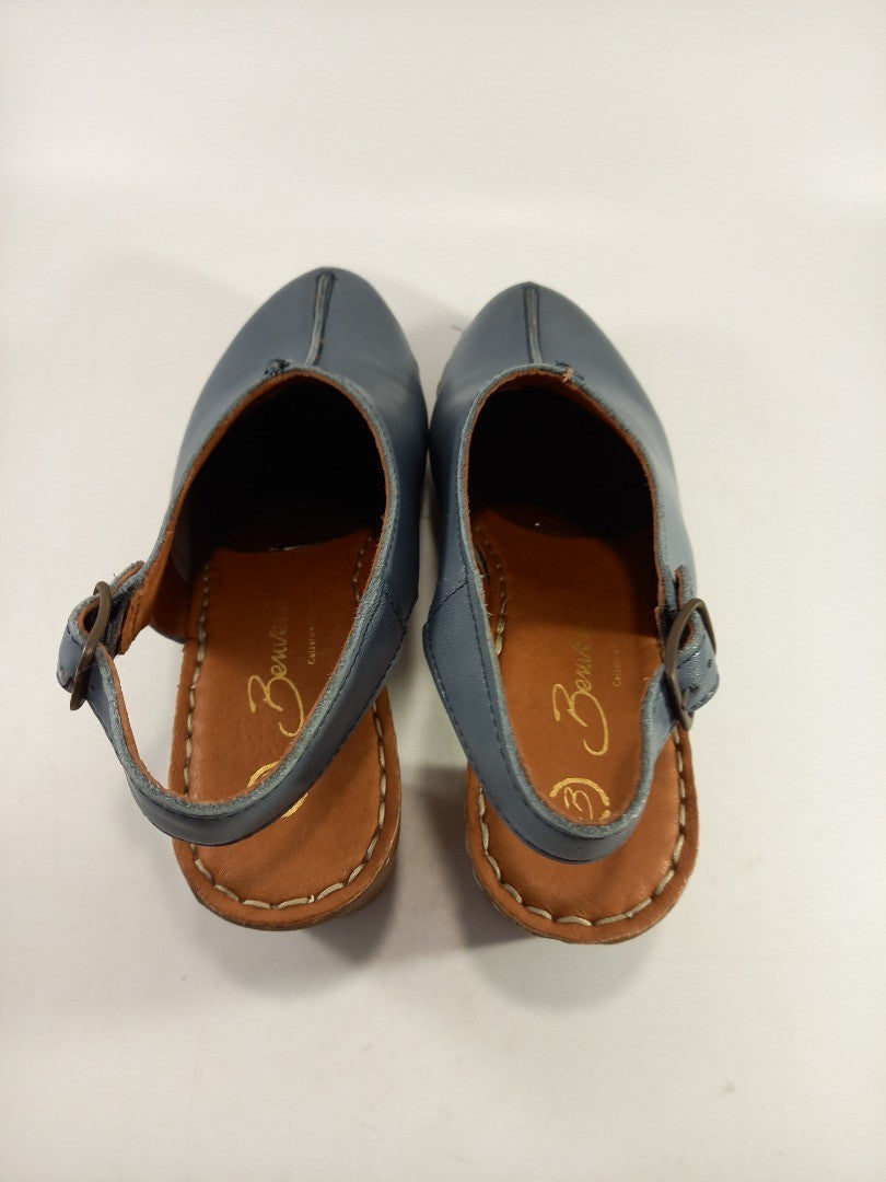 Beunvenuti Blue Leather Clogs Mules Shoes Heel Size 3.5 Brand New