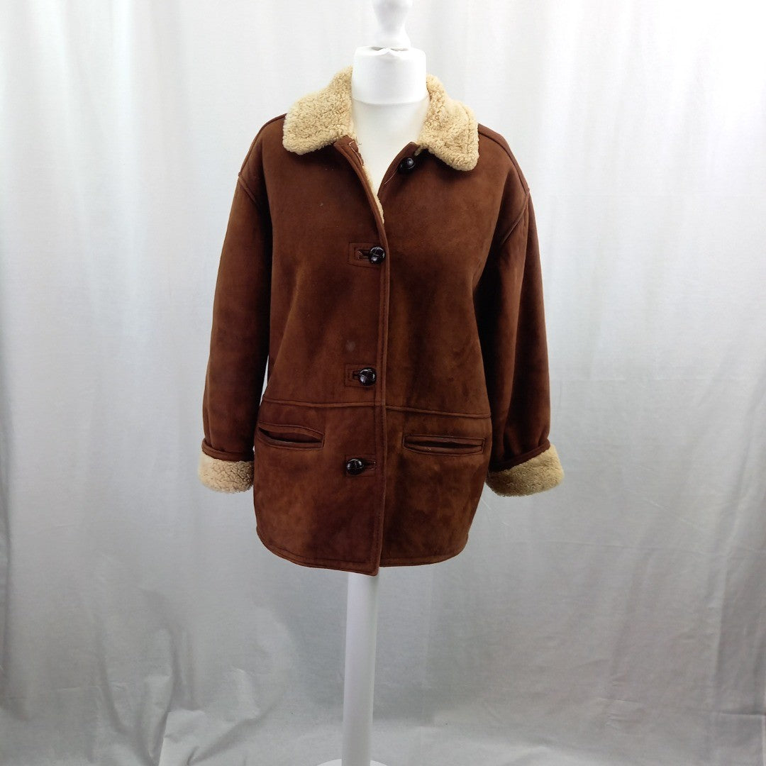 Lakeland Real Sheepskin Brown Leather Jacket Womens UK L Good