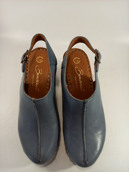 Beunvenuti Blue Leather Clogs Mules Shoes Heel Size 3.5 Brand New