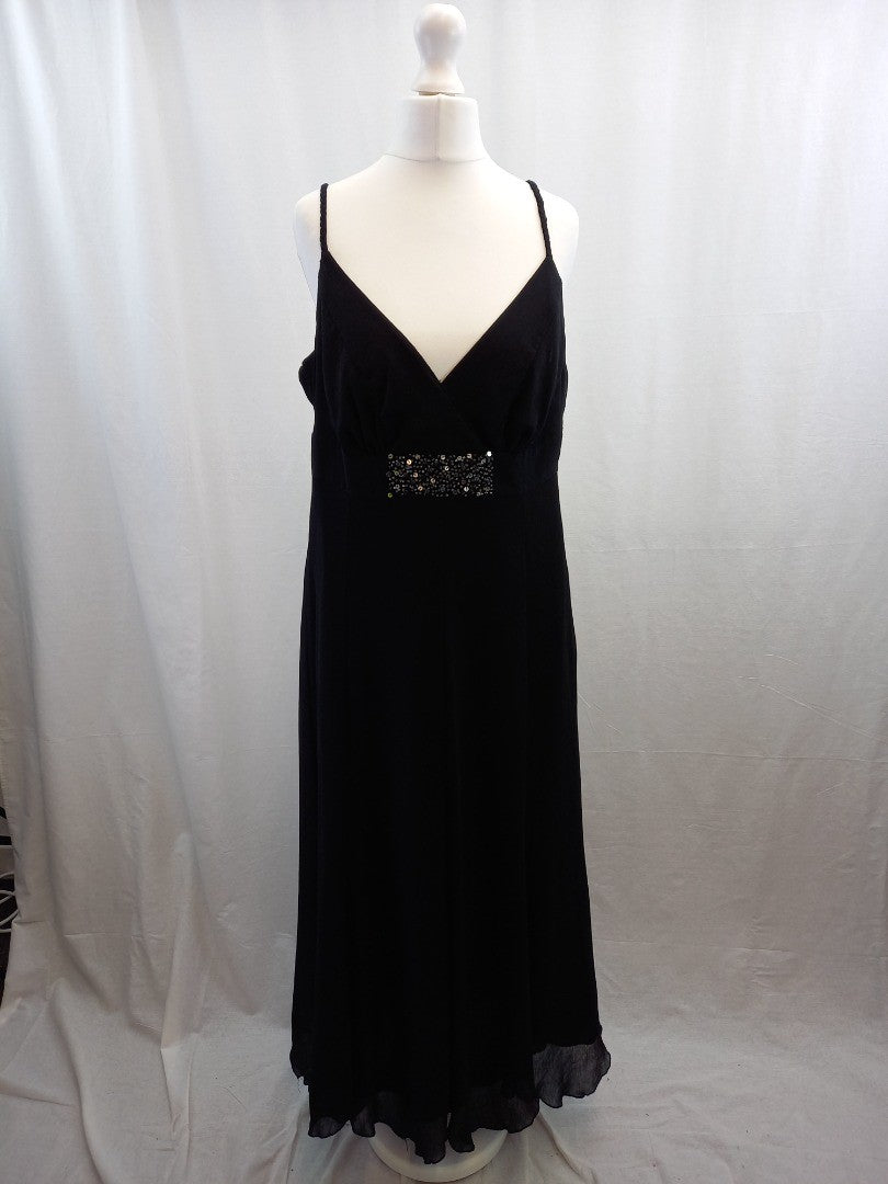 per una black dress 14 long sequin front adjustable straps midi length BNWT