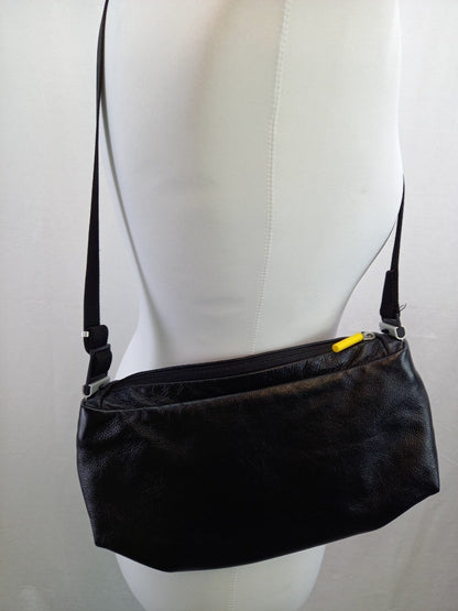 Mandarina Duck Black Leather Rectangular Crossbody Bag with Adjustable Strap