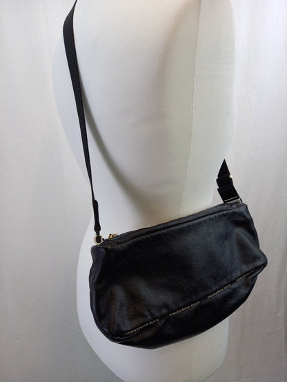 Mandarina Duck Black Leather Rectangular Crossbody Bag with Adjustable Strap