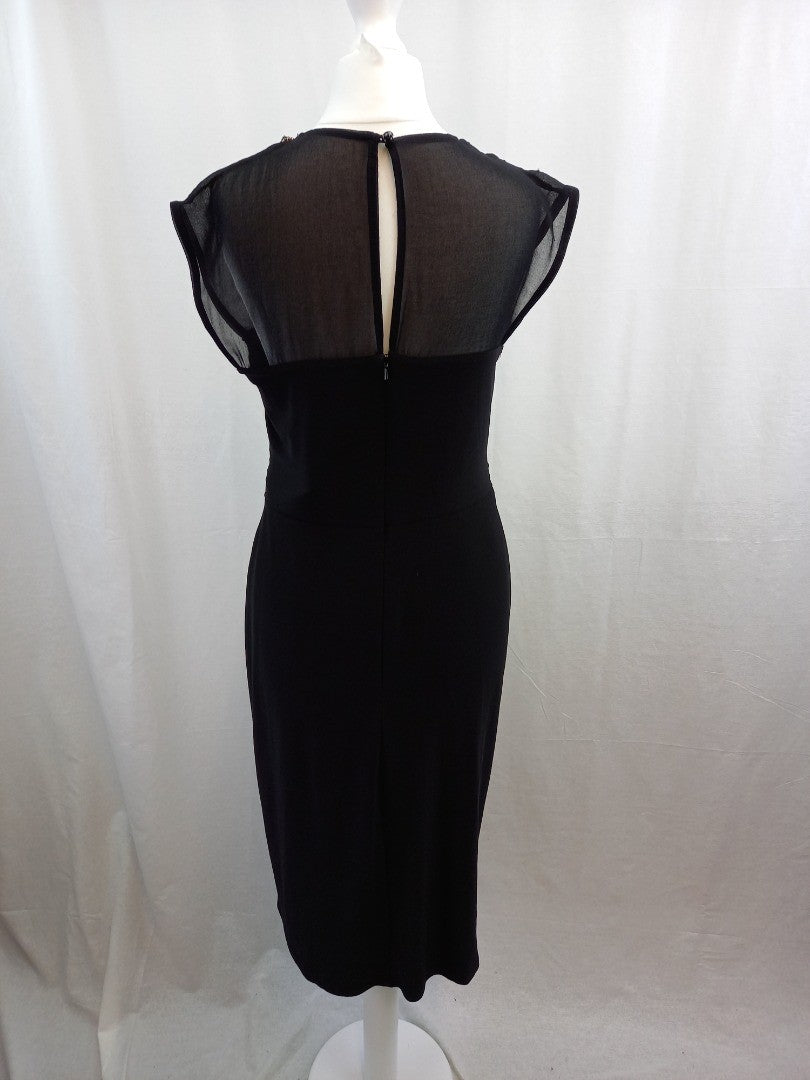 monsoon black dress 12 beaded neckline sheer shoulders front ruched belt BNWT