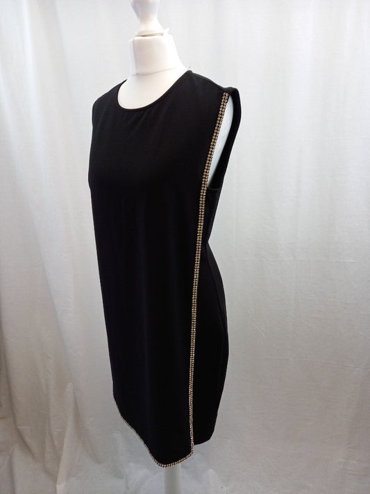 ted baker dress black size 2 diamante detail on front layer chunky silver zip