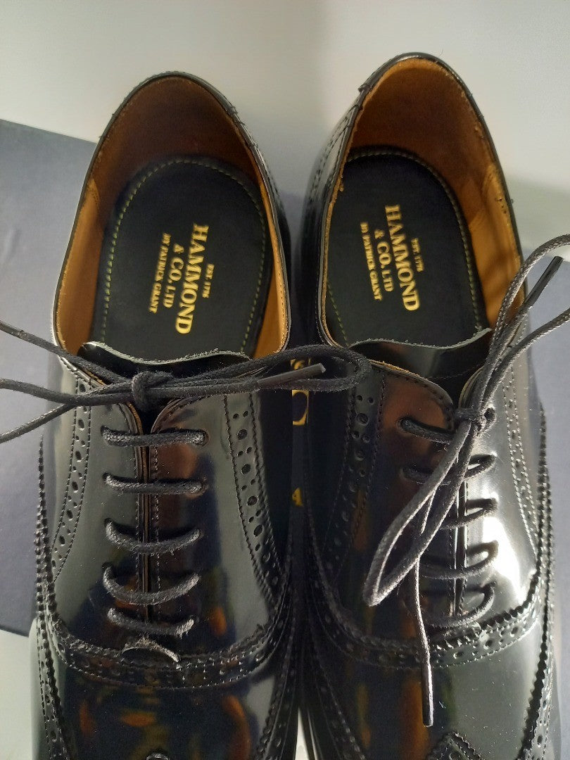 Hammond & Co Black Hugo Patent Leather Oxford Brogues - Size UK 9 EU 43