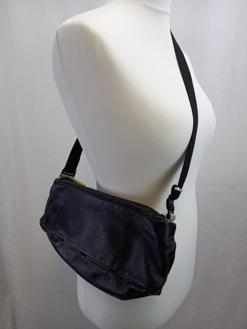 Mandarina Duck Black Leather Rectangular Crossbody Bag with Adjustable Strap