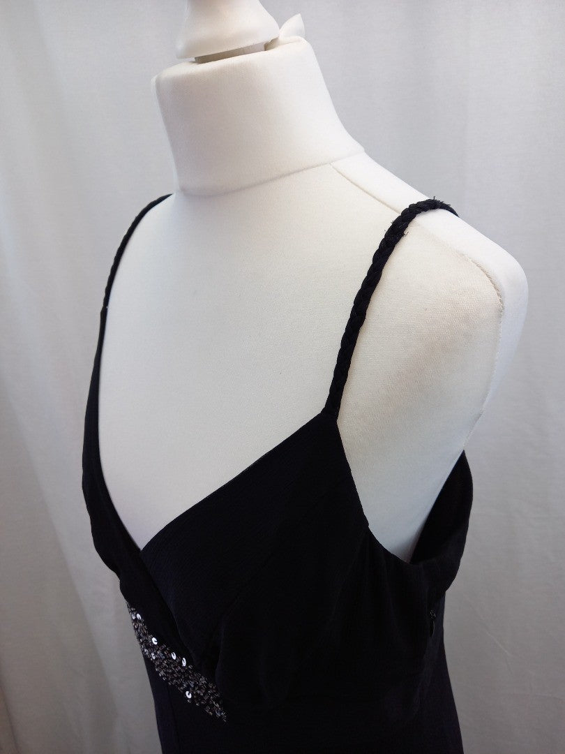 per una black dress 14 long sequin front adjustable straps midi length BNWT