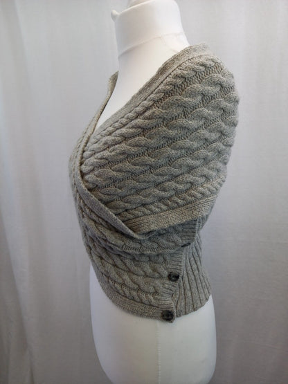 Out of Ireland Fisherman Grey Cable Knit Wool Bodywarmer Wrap - Size L