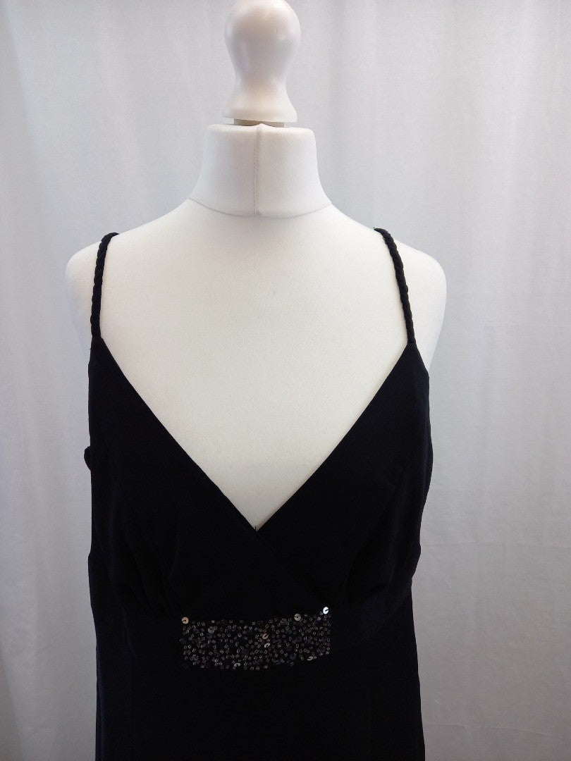 per una black dress 14 long sequin front adjustable straps midi length BNWT