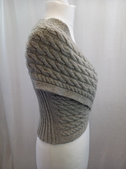 Out of Ireland Fisherman Grey Cable Knit Wool Bodywarmer Wrap - Size L