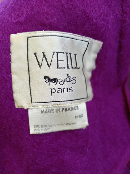 Weill Paris Magenta Wool Vintage Long Cape / Shawl Asymmetrical Tasselled Hem