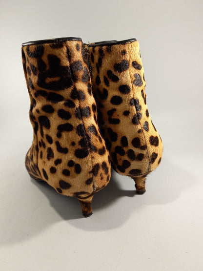 Taryn Rose Leopard Print Cow Hair Leather Kitten Heel Ankle Boots - UK 6.5