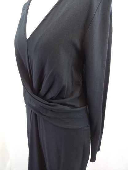 laura ashley dress black size 10 wrap front long sleeves zip back