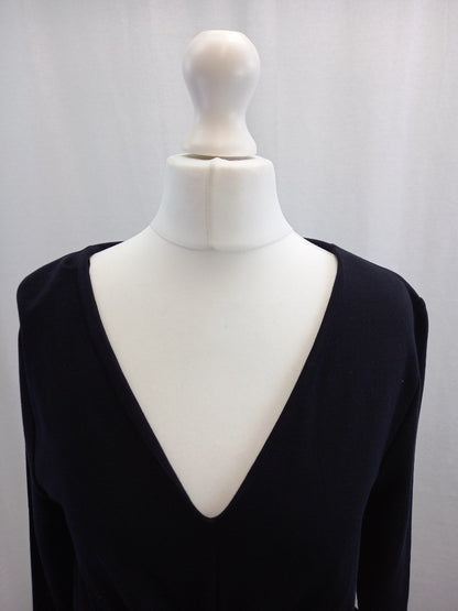 laura ashley dress black size 10 wrap front long sleeves zip back