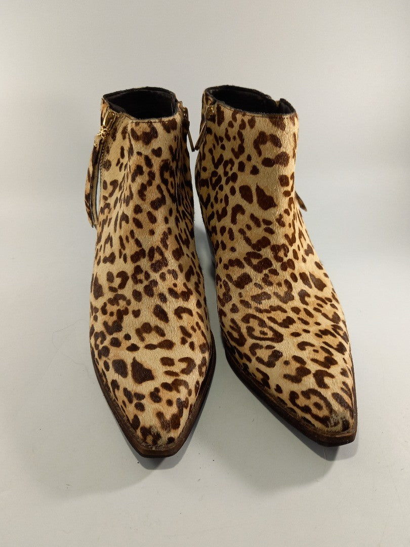 Sam Edelman Leopard Print Ankle Cow Hair Leather Cowboy Boots - UK 6.5