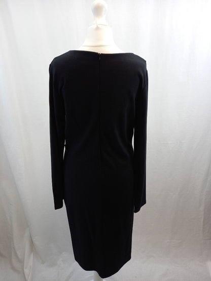 laura ashley dress black size 10 wrap front long sleeves zip back