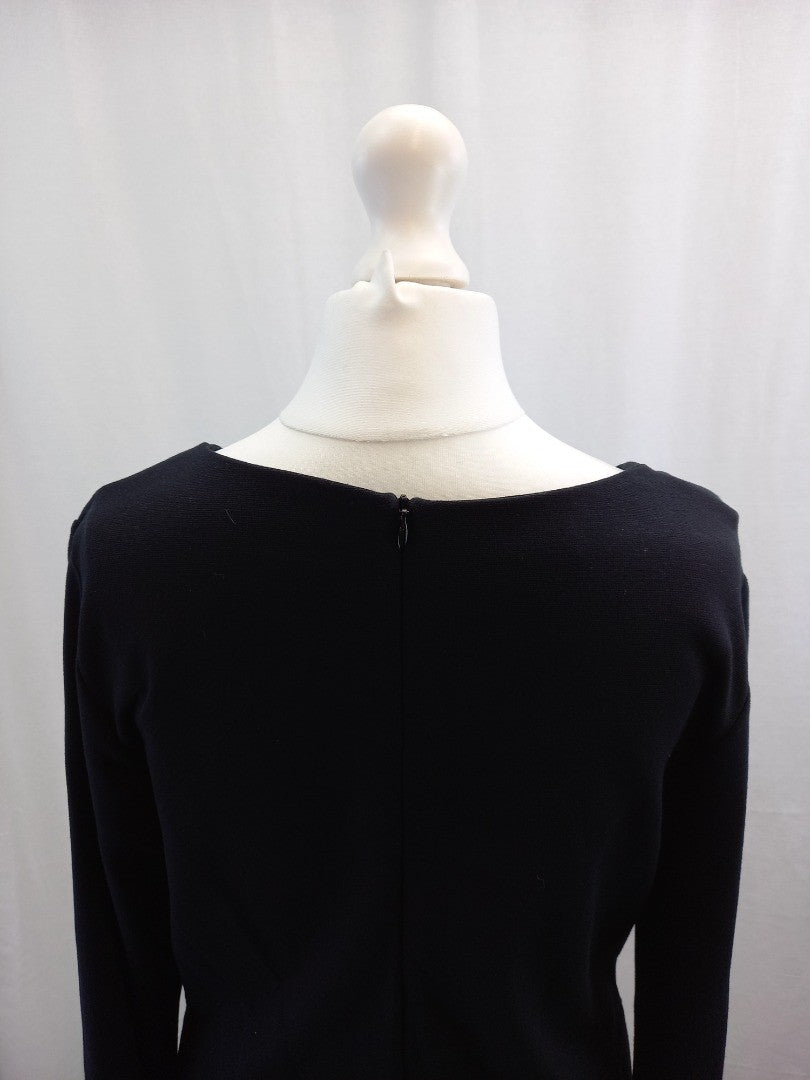 laura ashley dress black size 10 wrap front long sleeves zip back