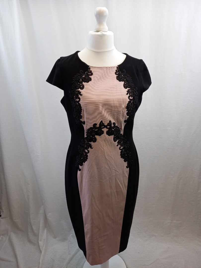 phase eight black and pink dress size 16 lace detail cap sleeves